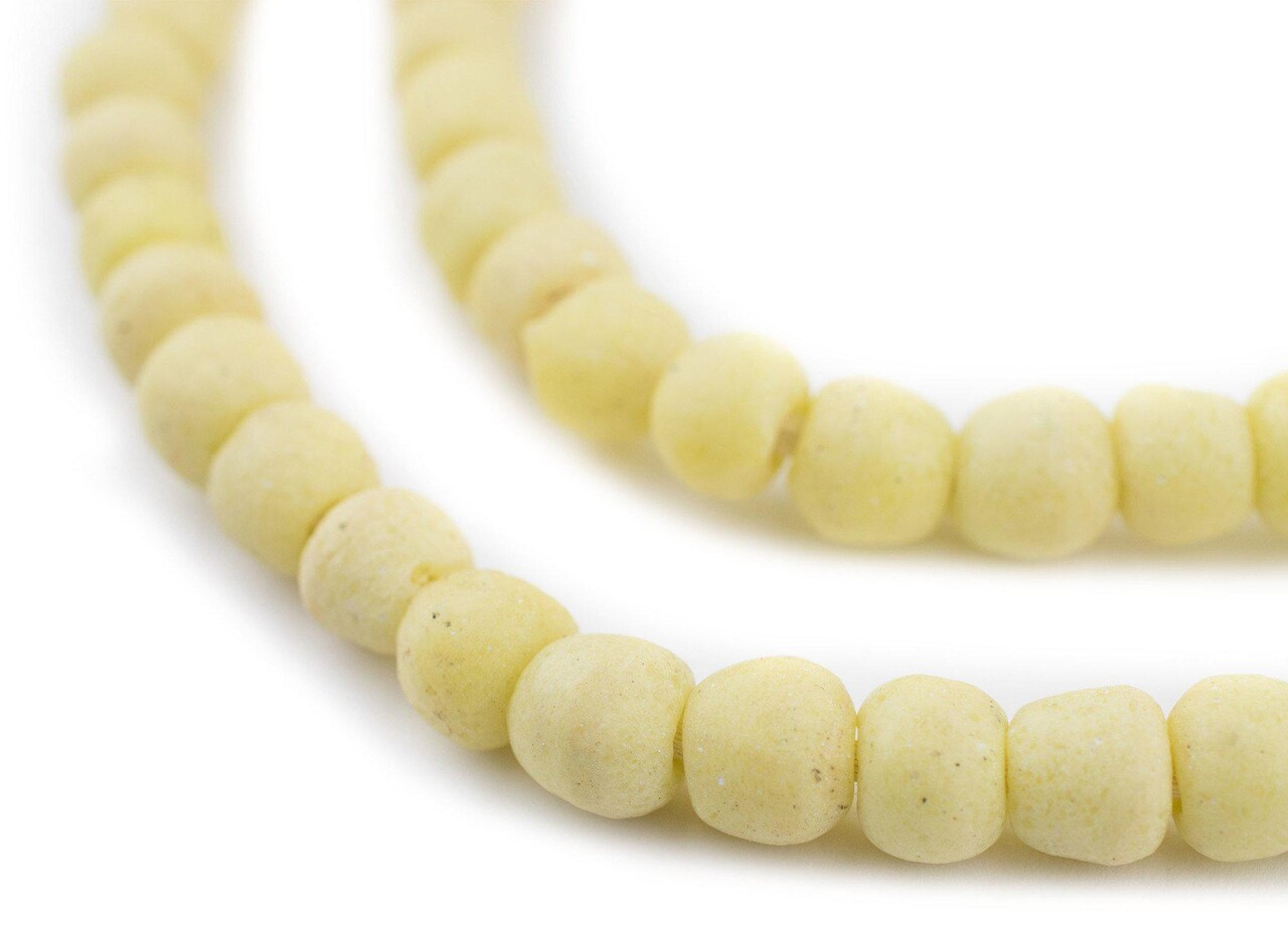The Bead Chest Pastel Yellow Opaque Recycled Glass Beads 9mm Ghana African Sea Glass Round Large Hole 27 Inch Strand Handmade Fair Trade